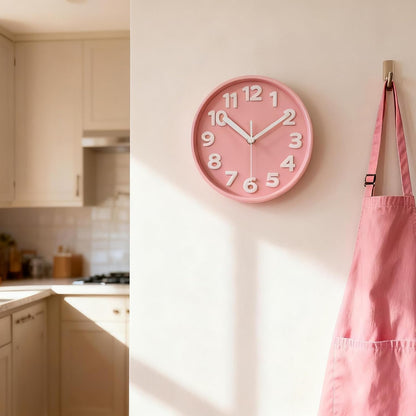 8 Inch Vibrant Pink Modern Wall Clock – Silent Non-Ticking, Bold 3D Numbers, Precise Quartz Movement | Decorative Desk & Wall Clock with Stand for Home, Kitchen, Bedroom, or Office