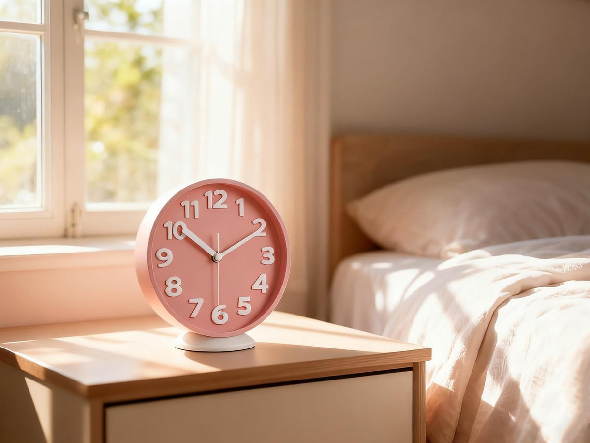 8 Inch Vibrant Pink Modern Wall Clock – Silent Non-Ticking, Bold 3D Numbers, Precise Quartz Movement | Decorative Desk & Wall Clock with Stand for Home, Kitchen, Bedroom, or Office