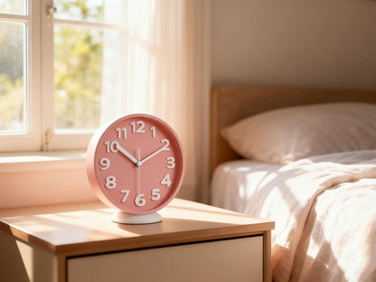 8 Inch Vibrant Pink Modern Wall Clock – Silent Non-Ticking, Bold 3D Numbers, Precise Quartz Movement | Decorative Desk & Wall Clock with Stand for Home, Kitchen, Bedroom, or Office