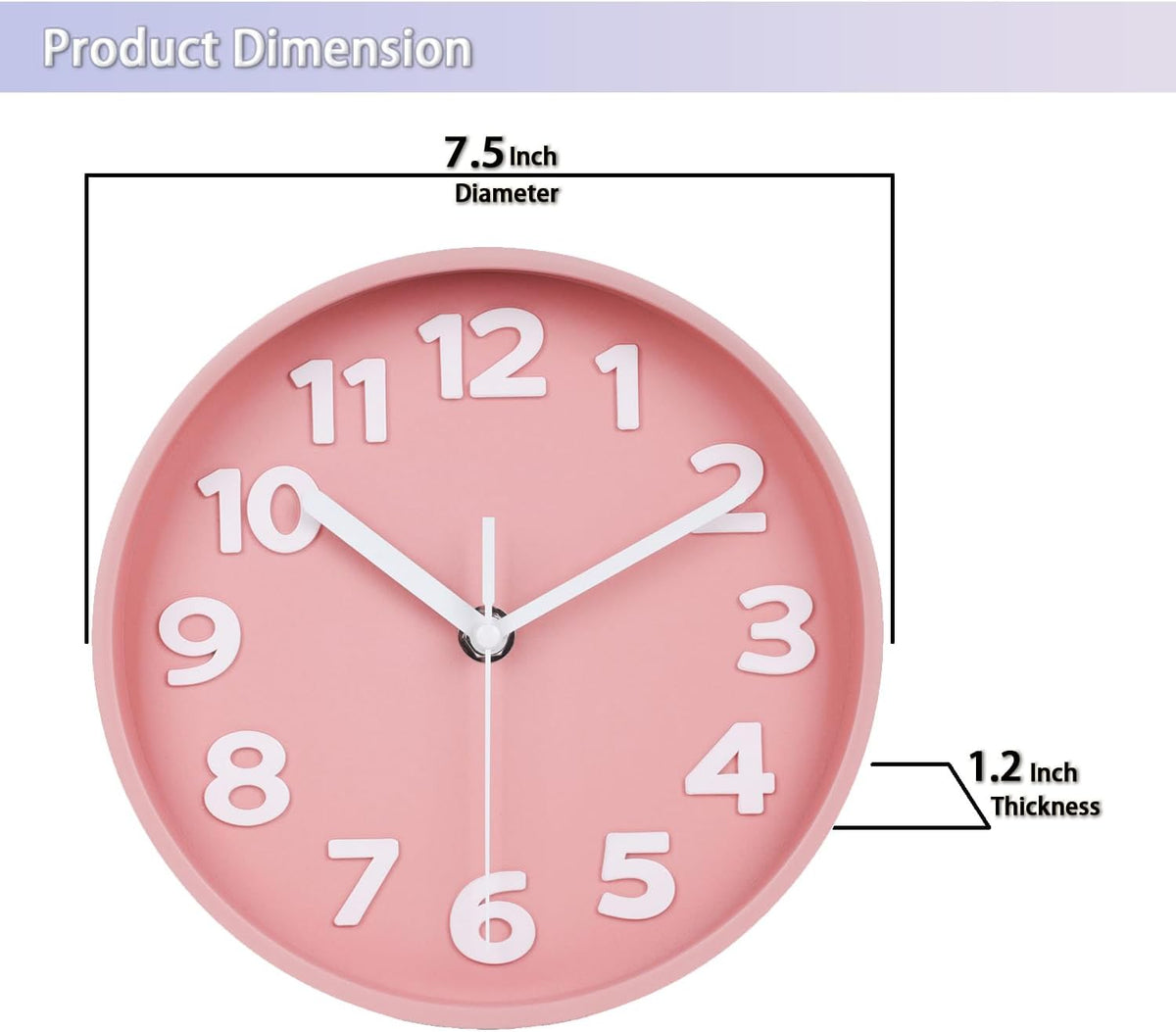 8 Inch Vibrant Pink Modern Wall Clock – Silent Non-Ticking, Bold 3D Numbers, Precise Quartz Movement | Decorative Desk & Wall Clock with Stand for Home, Kitchen, Bedroom, or Office