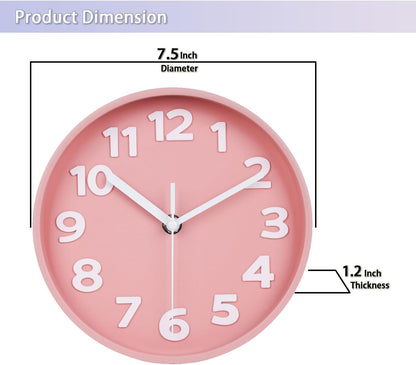 8 Inch Vibrant Pink Modern Wall Clock – Silent Non-Ticking, Bold 3D Numbers, Precise Quartz Movement | Decorative Desk & Wall Clock with Stand for Home, Kitchen, Bedroom, or Office