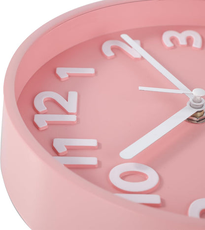 8 Inch Vibrant Pink Modern Wall Clock – Silent Non-Ticking, Bold 3D Numbers, Precise Quartz Movement | Decorative Desk & Wall Clock with Stand for Home, Kitchen, Bedroom, or Office