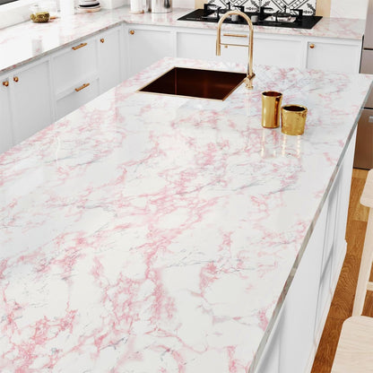 White Pink Marble Contact Paper Countertop Peel Stick Waterproof