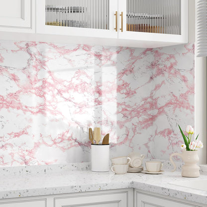 White Pink Marble Contact Paper Countertop Peel Stick Waterproof