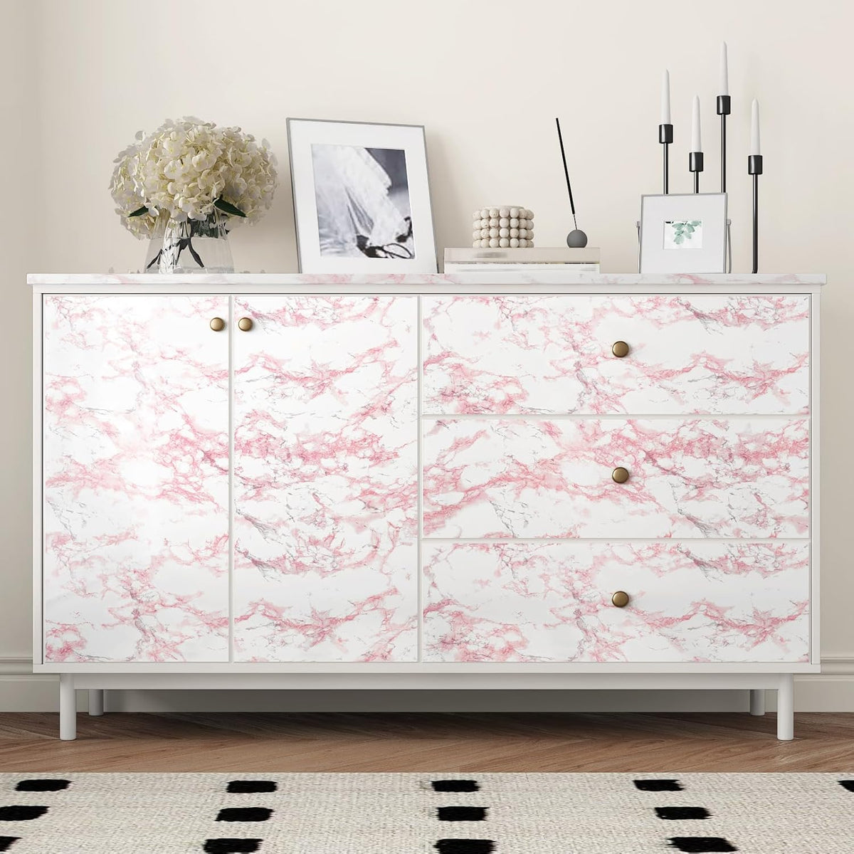 White Pink Marble Contact Paper Countertop Peel Stick Waterproof