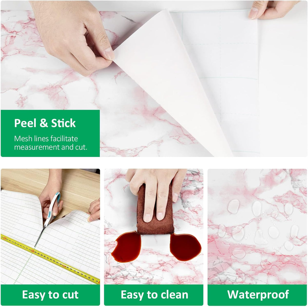 White Pink Marble Contact Paper Countertop Peel Stick Waterproof