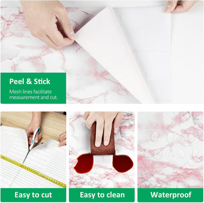 White Pink Marble Contact Paper Countertop Peel Stick Waterproof