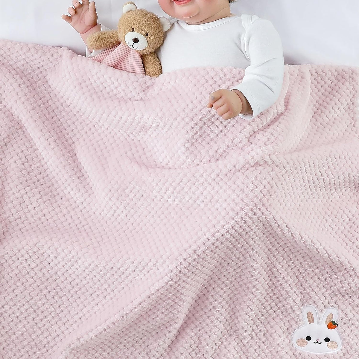 30''X40'' Cute Cozy Fluffy Warm Baby Blanket for Girls Infants Toddlers' Bedding Crib Cot Stroller, Baby Shower Birthday Newborn's Gift Pink- Bunny