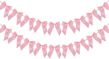 2 Strings of 18pcs Peach Pink Bow Garlands Banner Decoration,Pre-Strung Satin Ribbon for Girl Birthday Anniversary Bridal/Baby Shower Wedding Bachelorette Party Graduation Party Supplies