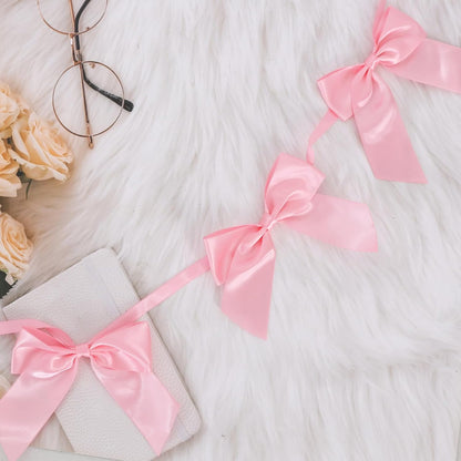 2 Strings of 18pcs Peach Pink Bow Garlands Banner Decoration,Pre-Strung Satin Ribbon for Girl Birthday Anniversary Bridal/Baby Shower Wedding Bachelorette Party Graduation Party Supplies