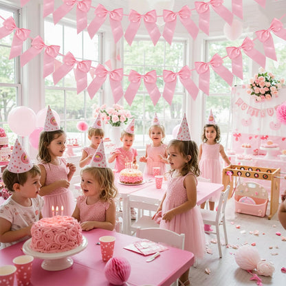 2 Strings of 18pcs Peach Pink Bow Garlands Banner Decoration,Pre-Strung Satin Ribbon for Girl Birthday Anniversary Bridal/Baby Shower Wedding Bachelorette Party Graduation Party Supplies