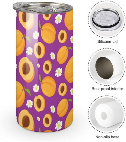 Cartoon Peaches And Flower Pattern Stainless Steel Tumbler Mugs Coffee Mug Portable Thermal Cup For Travel Office Sport Gifts