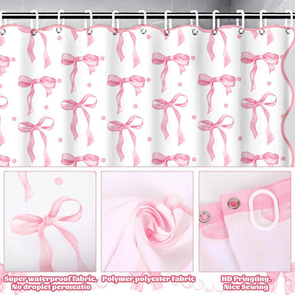 17Pcs Pink Bow Shower Curtain Set Bathroom Decor