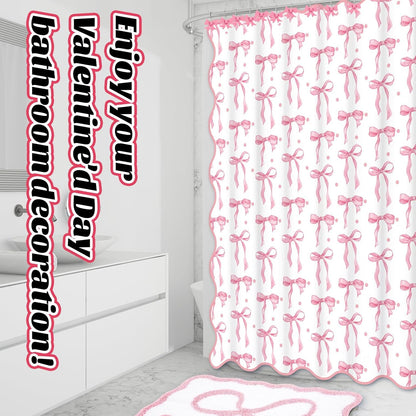 17Pcs Pink Bow Shower Curtain Set Bathroom Decor