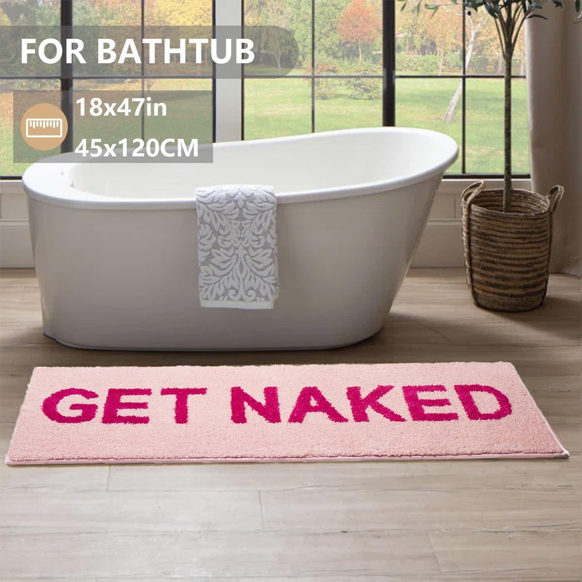 KOEXM Get Naked Bath Mat 18" x 47", Pink Long Runner Mat Bathroom