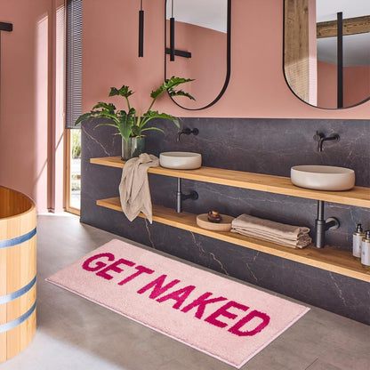 KOEXM Get Naked Bath Mat 18" x 47", Pink Long Runner Mat Bathroom