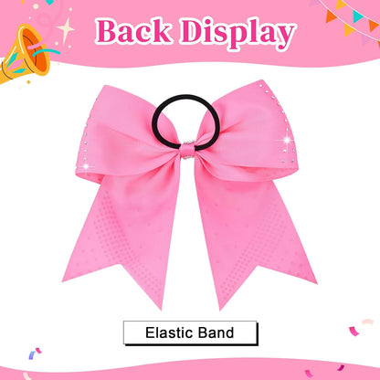 2PCS Glitter Cheer Bow Large Pink Cheer Bows Rhinestones Hair Bows Girls 7"Cheerleading Bows Bulk Elastic Band Ponytail Holder for Teen Girls College Sports Competition