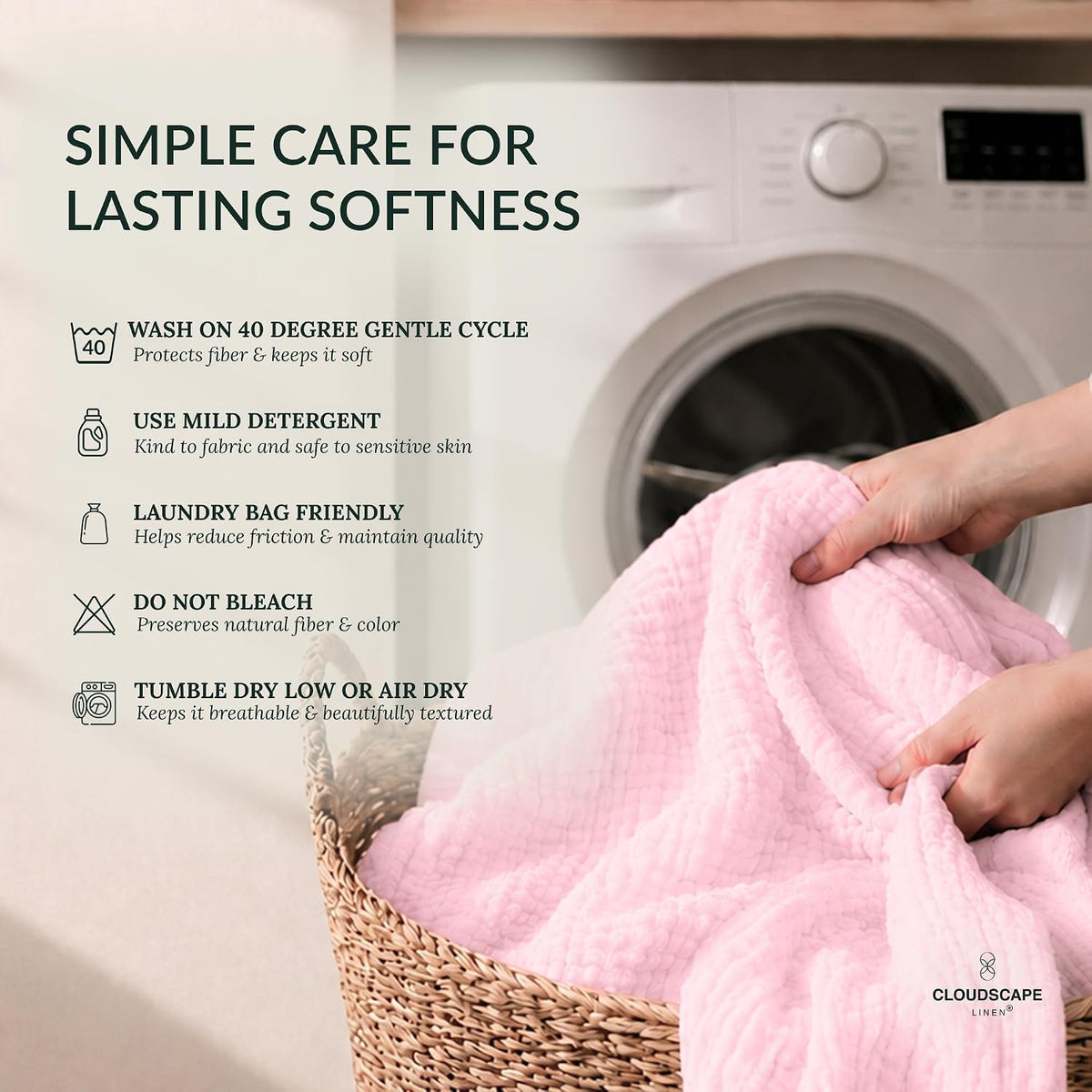 CLOUDSCAPE 4 Layer Muslin Blanket for Adults - 100% Cotton Blanket Queen Size Bedding, 92"x92" Fits Upto Full Size Bed, All-Season Lightweight Gauze Soft, Breathable Summer Blankets - Seashell Pink