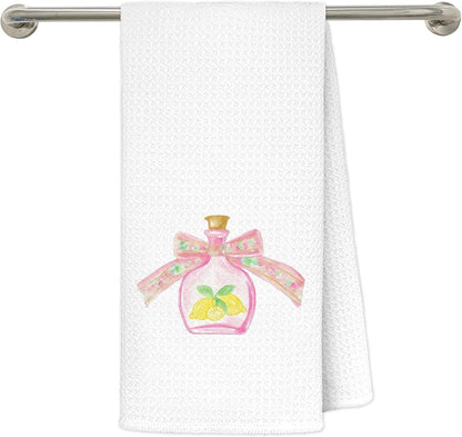 Coquette Pastel Bow Lemon Perfume Bathroom Hand Towels 16x24 in, Pink Girly Bathroom Decor, Trendy Preppy Decorative Hand Tea Dish Towels for Washroom Powder Room Vanity