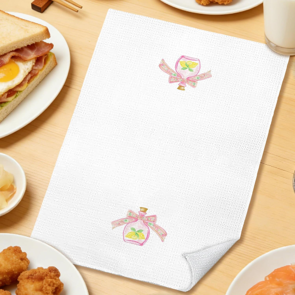 Coquette Pastel Bow Lemon Perfume Bathroom Hand Towels 16x24 in, Pink Girly Bathroom Decor, Trendy Preppy Decorative Hand Tea Dish Towels for Washroom Powder Room Vanity