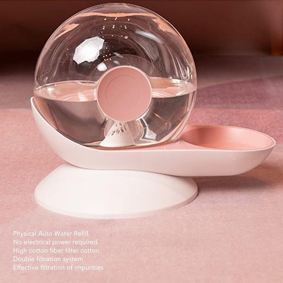 Cat Drinking Fountain, Snail Shaped Pet Water Dispenser Bowl with Fixed Water Level Large Capacity 2.8L for Medium Large Pets (Pink)