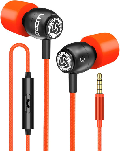 Clamor Wired Earbuds in-Ear Headphones, 5 Years Warranty, Earphones with Microphone, Noise Isolating Ear Buds, Memory Foam for iPhone, Samsung, School Students, Kids, Women, Small Ears - Coral