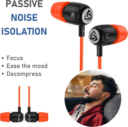 Clamor Wired Earbuds in-Ear Headphones, 5 Years Warranty, Earphones with Microphone, Noise Isolating Ear Buds, Memory Foam for iPhone, Samsung, School Students, Kids, Women, Small Ears - Coral