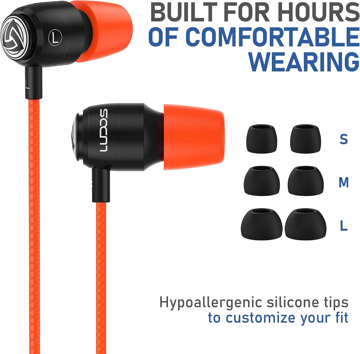 Clamor Wired Earbuds in-Ear Headphones, 5 Years Warranty, Earphones with Microphone, Noise Isolating Ear Buds, Memory Foam for iPhone, Samsung, School Students, Kids, Women, Small Ears - Coral