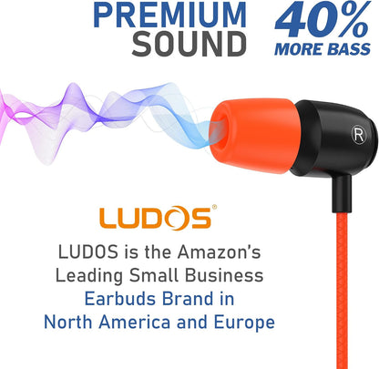 Clamor Wired Earbuds in-Ear Headphones, 5 Years Warranty, Earphones with Microphone, Noise Isolating Ear Buds, Memory Foam for iPhone, Samsung, School Students, Kids, Women, Small Ears - Coral