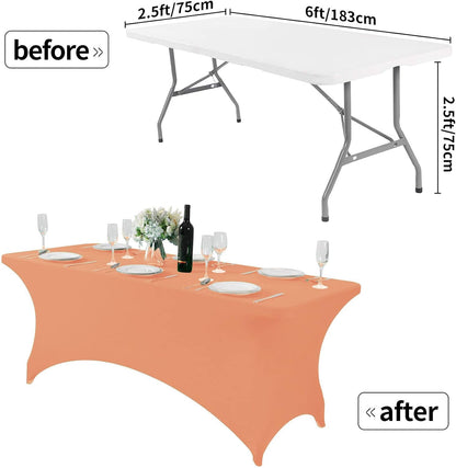 Spandex Table Cover for 6Ft or 4fT or 8ft Table Universal Fitted Stretch Tablecloth for Party, Banquet, Wedding and Events-Peach