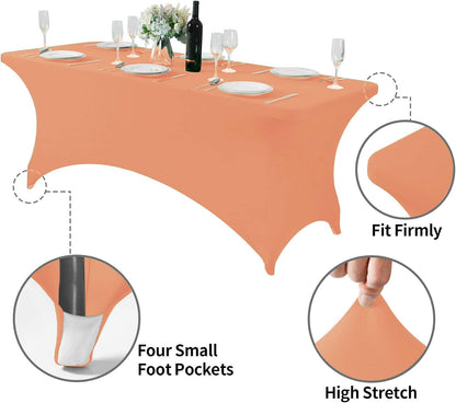 Spandex Table Cover for 6Ft or 4fT or 8ft Table Universal Fitted Stretch Tablecloth for Party, Banquet, Wedding and Events-Peach