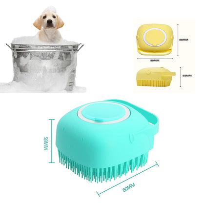 Pet Grooming Bath Massage Brush with Soap and Shampoo Dispenser Soft Silicone Bristle for Long Short Haired Dogs Cats Shower (Pink)