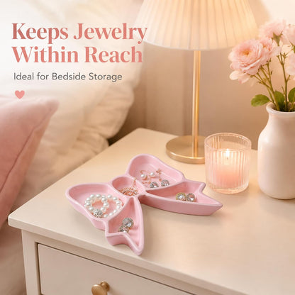 Bow Tray Jewelry Dish Coquette Room Decor Girls Storage Trinket Rings Necklace Earrings Ceramic Bow Organizer Gift