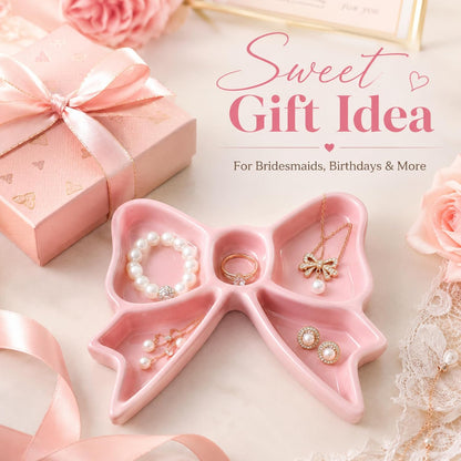 Bow Tray Jewelry Dish Coquette Room Decor Girls Storage Trinket Rings Necklace Earrings Ceramic Bow Organizer Gift