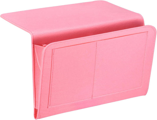 13in Bedside Caddy, Bed Caddy Bedside Organizer Hanging Soft Felt 5 Pockets Bed Pockets Bedside Storage Organizer Remote Control Holder for Bedroom Phones Glasses, Pink