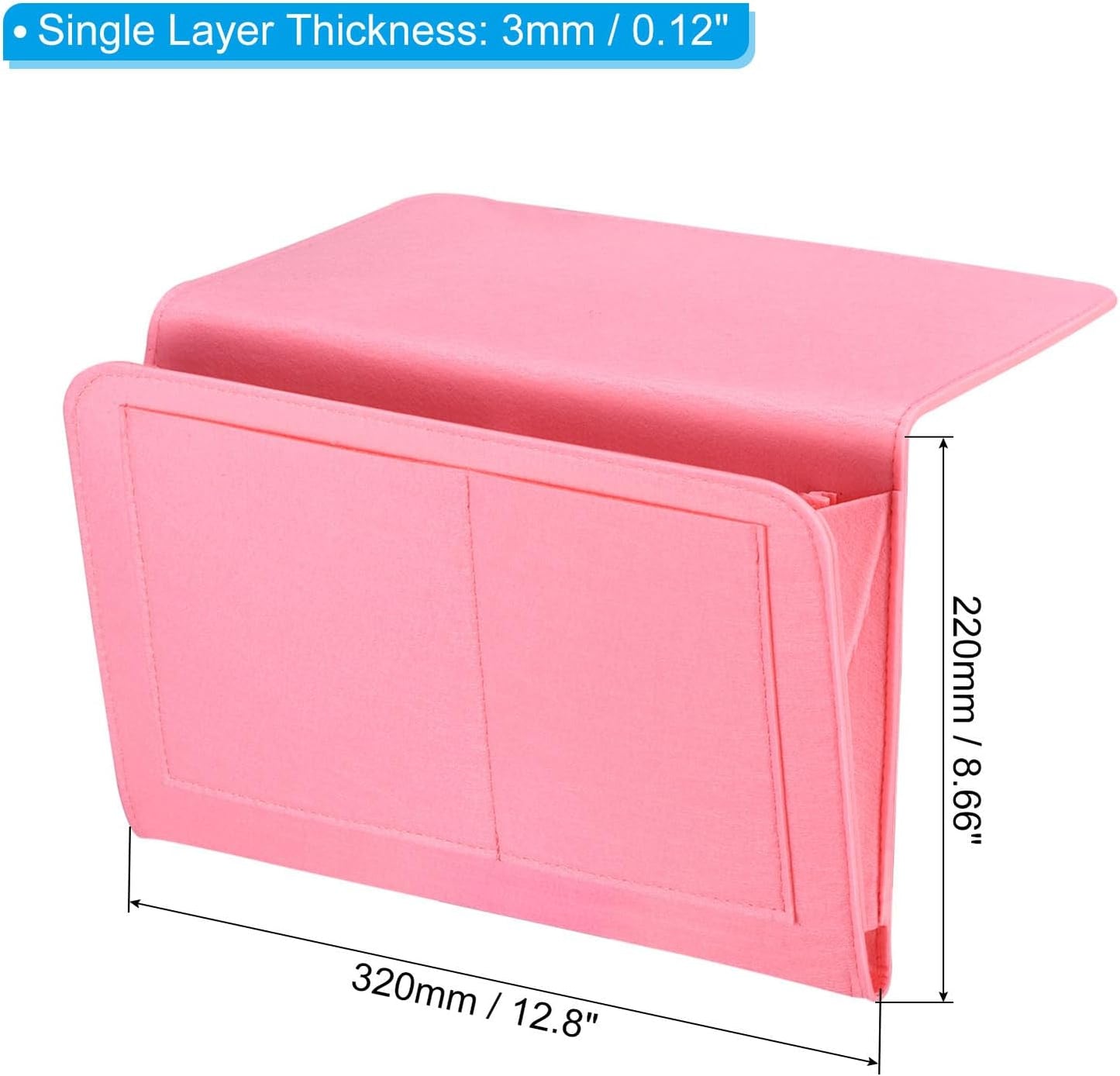 13in Bedside Caddy, Bed Caddy Bedside Organizer Hanging Soft Felt 5 Pockets Bed Pockets Bedside Storage Organizer Remote Control Holder for Bedroom Phones Glasses, Pink