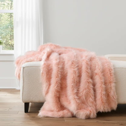 Pink Faux Fur Throw Blanket, Long Pile Light Pink Fur Blanket, Super Warm, Soft, Cozy, Fuzzy, Fluffy Throws for Couch Bed Sofa, Aesthetic Home Room Decor Throw, 50" x 60"