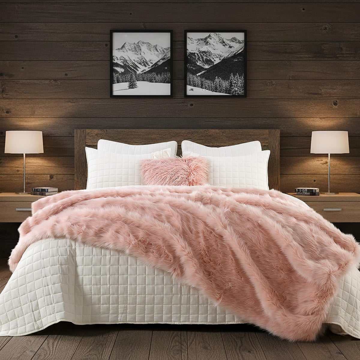 Pink Faux Fur Throw Blanket, Long Pile Light Pink Fur Blanket, Super Warm, Soft, Cozy, Fuzzy, Fluffy Throws for Couch Bed Sofa, Aesthetic Home Room Decor Throw, 50" x 60"