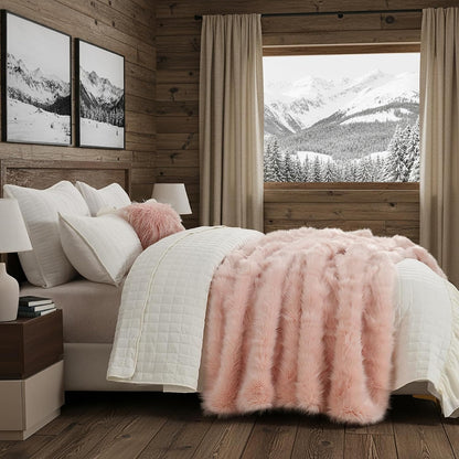 Pink Faux Fur Throw Blanket, Long Pile Light Pink Fur Blanket, Super Warm, Soft, Cozy, Fuzzy, Fluffy Throws for Couch Bed Sofa, Aesthetic Home Room Decor Throw, 50" x 60"