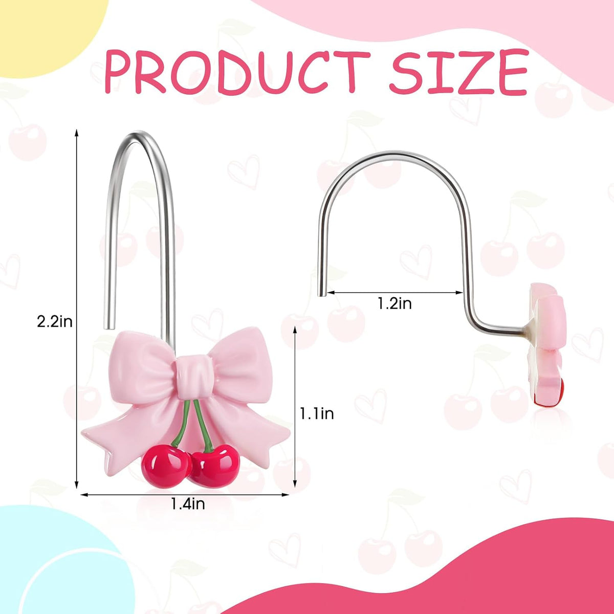 12 Pcs Pink Bow Shower Curtain Hooks Bow Knot Cherry Decorative Shower Curtain Hooks Resin Rust Resistant Glide Bathroom Ring Hangs for Bathroom Bedroom Living Room Art Decor