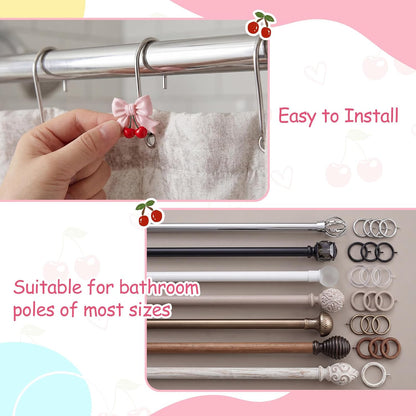 12 Pcs Pink Bow Shower Curtain Hooks Bow Knot Cherry Decorative Shower Curtain Hooks Resin Rust Resistant Glide Bathroom Ring Hangs for Bathroom Bedroom Living Room Art Decor