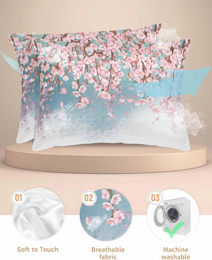 Satin Pillowcase for Hair and Skin, Spring Watercolor Peach Blossom Pink Pillowcases Set of 2 Breathable Cooling Pillow Covers 20"x26" for Sleep Satin Silk Pillow Cover with Hidden Zipper