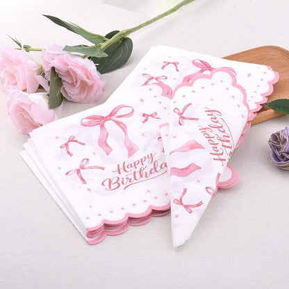 Pink Bow Birthday Napkins for Party Coquette Birthday Decorations for Women Girls Bridal Shower Bachelorette Weeding Party Supplies Bow Theme Cocktail Paper Napkins 20 Pcs