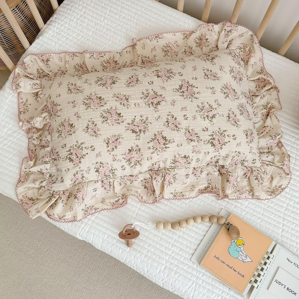 Vintage Floral Pillow Cases King with Ruffles, Pink Peony, 20"x36"