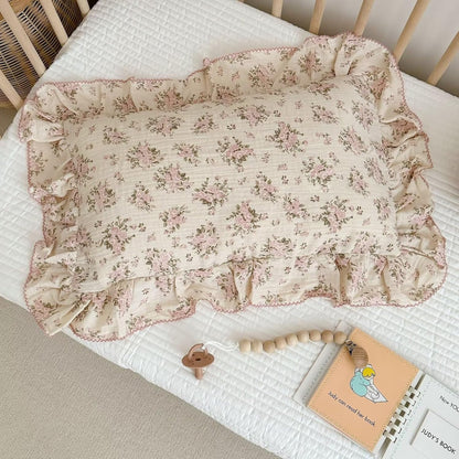 Vintage Floral Pillow Cases King with Ruffles, Pink Peony, 20"x36"