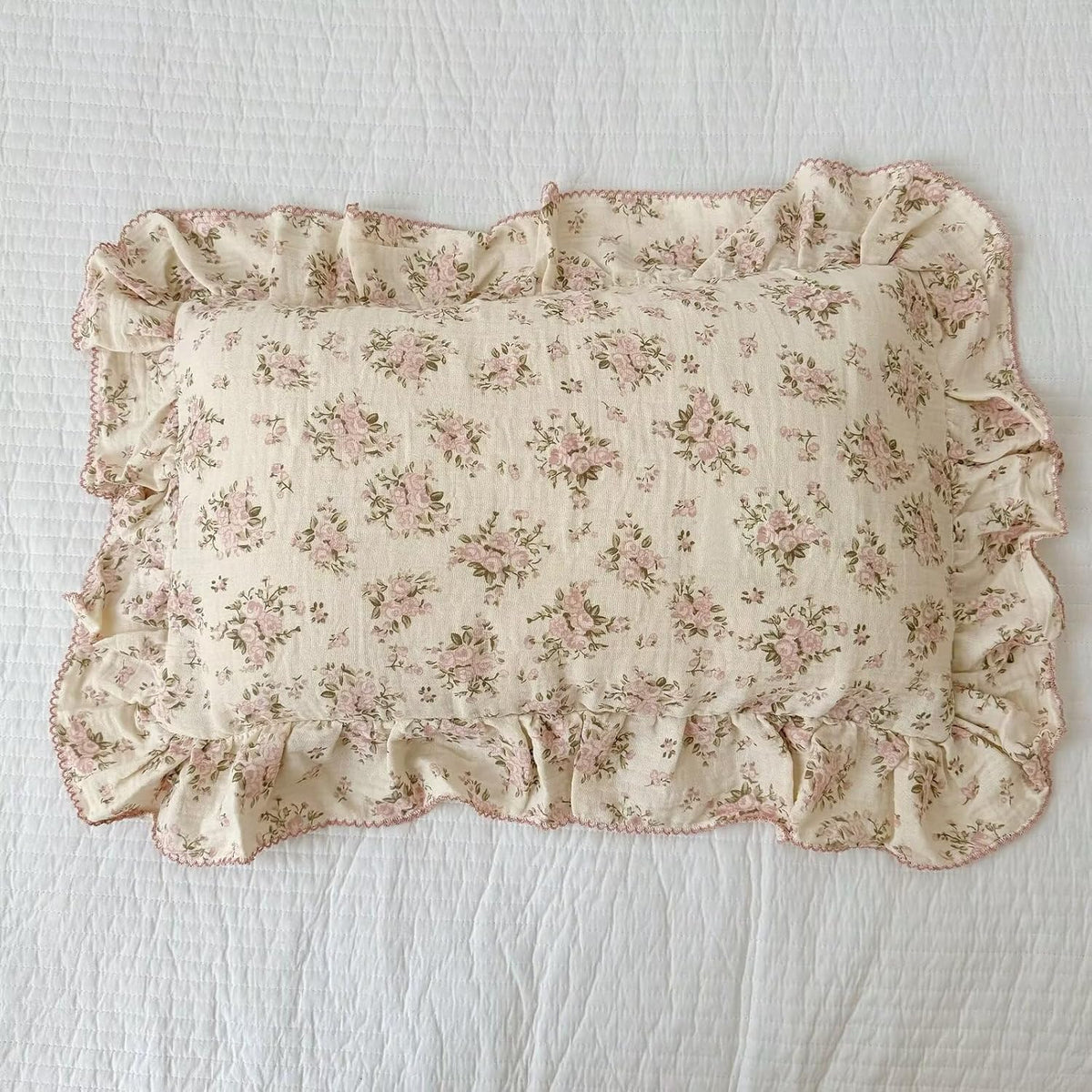 Vintage Floral Pillow Cases King with Ruffles, Pink Peony, 20"x36"