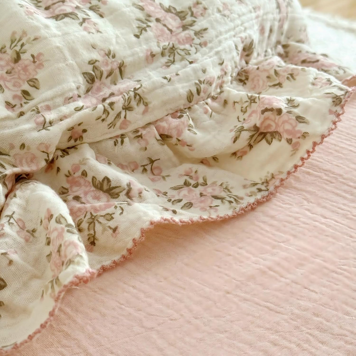 Vintage Floral Pillow Cases King with Ruffles, Pink Peony, 20"x36"