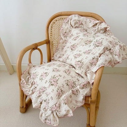 Vintage Floral Pillow Cases King with Ruffles, Pink Peony, 20"x36"