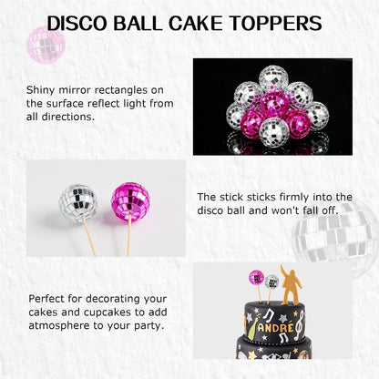 Disco Ball Cupcake Toppers, 24Pcs, Pink, Silver