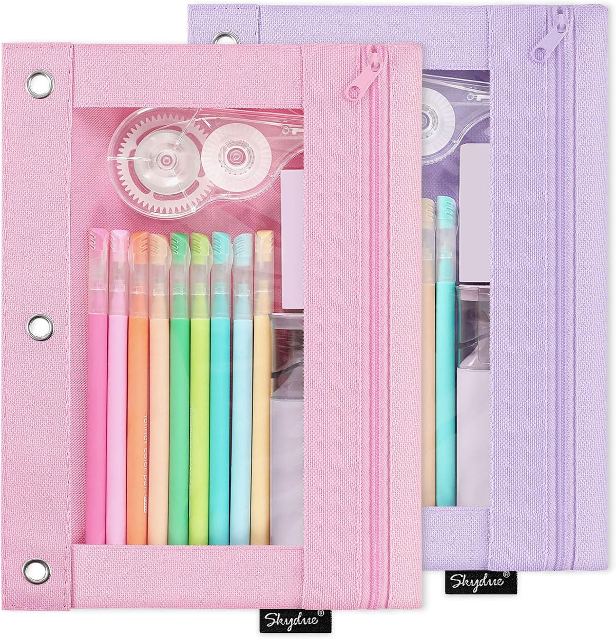 Pencil Pouch for 3 Ring Binder, 2 Pack, 9.8"x7.3", Smooth Zipper